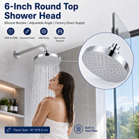 Pommeau de douche rond ABS de 6 pouces, finition chromée, buses en silicone, angle réglable, pommeau de douche pluie