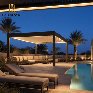 Pérgola moderna de aluminio RKOVE RK-C1 con techo de lamas, estructura rectangular con marco negro para sombra de piscina exterior, con luz LED - Product Image 2