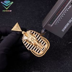 Pendentif en moissanite personnalisé, bijoux en argent sterling 925 plaqué or jaune, pendentif pharaon, pendentif hip hop en moissanite - Product Image 3