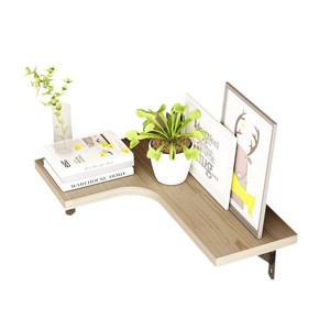 Wooden Corner <b>Shelf</b> 40x30x15 Cm Cast Iron Support <b>Wall</b> <b>Mounted</b> Storage Rack For Living Room Bedroom Kitchen - Product Image 5