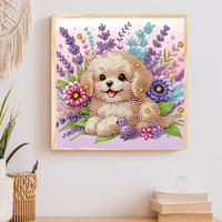 Peinture Diamant DIY à Broderie Partielle Chien Mignon avec Lavande 30x30CM Kit de Broderie en Cristal Décoration Murale Maison Cadeau