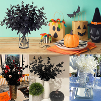 Buket bunga buatan batang kayu putih hitam, untuk vas Halloween dekorasi tengah meja pernikahan