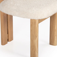 Chaise de salle à manger moderne à dossier rond en tissu bouclé crème avec structure en chêne pour cuisine, hôtel, restaurant, vente en gros, OEM, sur mesure