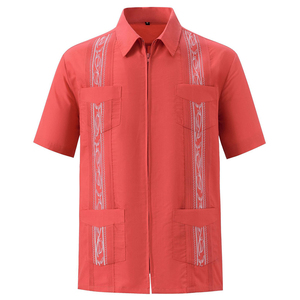 Camisas de manga corta para hombre de Guayabera cubana, camisas de verano con cremallera para hombre con cuatro bolsillos OEM - Product Image 4