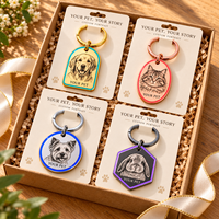 Porte-clés personnalisés avec portrait d'animal de compagnie dans quatre couleurs vives, porte-clés ronds personnalisés avec photo de chien, chat, lapin, nom gravé, pour cadeaux d'animaux de compagnie