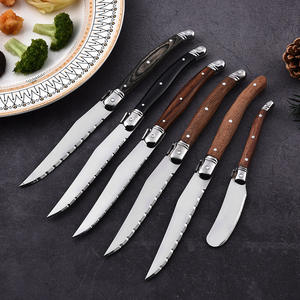 Ensemble de 6 couteaux à steak de style <span class=keywords><strong>Laguiole</strong></span>, acier inoxydable, lame dentelée, manche en bois, couteaux de table pour restaurant, hôtel - Product Image 2
