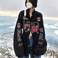 Veste universitaire vintage brodée pour femme, coupe courte décontractée, à bouton unique, manches longues, respirante, pour l'hiver/l'automne/le printemps