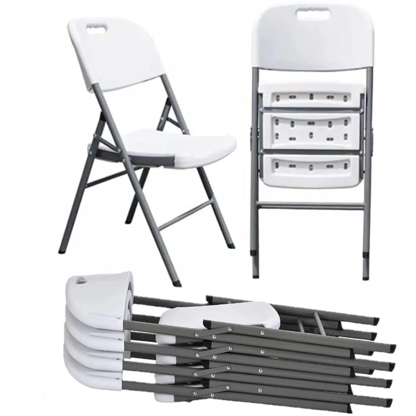 كراسي بيضاء قابلة للطي من البلاستيك للاستئجار في المناسبات HDPE قدرة وزن الكراسي المراسلة المحمولة القابلة للطي كراسي للحفلات المزودة بمساحة وزن 650lbs