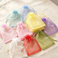 Pochette de rangement pour bijoux en maille polyester durable et écologique, avec logo personnalisé imprimé par transfert thermique, sac cadeau en organza avec cordon de serrage