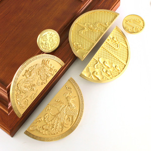 Chinese Style <b>Brass</b> Cabinet <b>Door</b> Handles Round Dragon Phoenix Design <b>Antique</b> Furniture <b>Knobs</b> For Home Office - Product Image 2