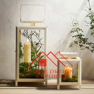 Linterna de vela de Metal de Color recubierto de polvo de marfil para el hogar, hoteles y restaurantes, decoración de hierro, vela votiva para decoración de boda - Product Image 1