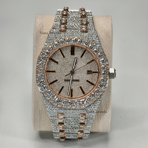 นาฬิกาสุดหรูลายเพชรประดับเพชร VVS Moissanite การเคลื่อนที่แบบกลไกอัตโนมัติทำจากสเตนเลสดีไซน์แบบฮิปฮอป - Product Image 1