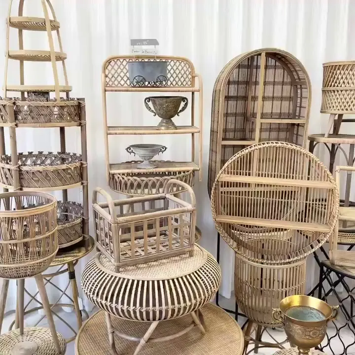 Creative Design Indoor Coffee Table Modern Rattan Cage Side Table For Living Room Simple Tea Table