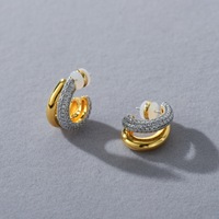 Boucles d'oreilles créoles double rangée en laiton plaqué or 18 carats, micro-pavé de zirconiums cubiques, double bande, style Huggie, pour femme