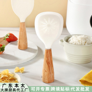 Cuchara de silicona para arroz con mango de madera, antiadherente, para olla arrocera, uso doméstico, espátula de calidad alimentaria - Product Image 5