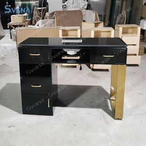 Meubles de manucure Table de salon de manucure moderne noire avec dépoussiéreur - Product Image 5