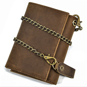 Portefeuille en cuir véritable Crazy Horse avec chaîne, porte-cartes fin à trois volets pour homme, pochette à monnaie, style vintage, vente en gros - Product Image 4