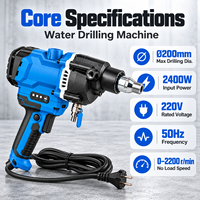 Machine de forage industrielle à eau pour béton 2400W 200mm pour chantier d'ingénierie professionnel, kit de forage