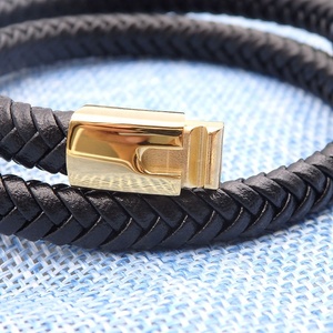 VEROMCA acciaio inossidabile doppio chiusura a scatto nero <span class=keywords><strong>intrecciato</strong></span> in vera pelle da <span class=keywords><strong>uomo</strong></span> <span class=keywords><strong>bracciale</strong></span> avvolgente - Product Image 5