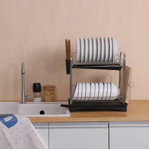 Escurridor de platos de 2 niveles, estante para platos para mostrador de cocina, escurridor de platos de gran capacidad, negro - Product Image 3