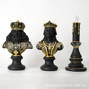เชิงเทียนรูปปั้นหมากรุกสีดำทอง ทำจากเรซิ่น ของตกแต่งบ้าน สำหรับห้องพัก ทางเข้าบ้าน สไตล์วิทยาลัย - Product Image 4