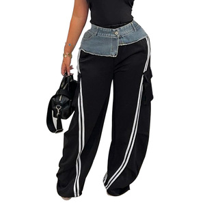 Nuova primavera autunno inverno moda Casual Patchwork Denim sportivo dritto Jogging <span class=keywords><strong>Cargo</strong></span> sudore <span class=keywords><strong>donna</strong></span> pantaloni Streetwear - Product Image 4