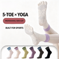 Chaussettes antidérapantes à cinq doigts pour yoga et Pilates pour femmes, en coton et élasthanne, longues, motif cœur, pour Pilates, ballet, barre et danse