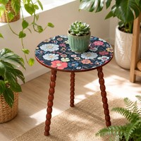Table d'appoint ronde Mandala en bois massif avec pieds en spirale, détachable, torsadée, facile à assembler, pour salon