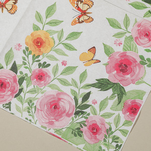 Printed Paper Napkins With Butterflies And Flowers 33x33cm For Themed Party Decorations - Product Image 2