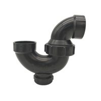 Sifón en P con Unión y Tapón de Limpieza, Accesorios de Tubería de ABS Negro para Drenaje, Aguas Residuales y Ventilación, SCH40, Accesorios Sanitarios
