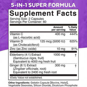 Cápsulas de <span class=keywords><strong>Vitamina</strong></span> C y Zinc con Saúco, <span class=keywords><strong>Vitamina</strong></span> D3 y Jengibre, 5 en 1, Suplemento Orgánico para Adultos, Refuerzo Inmunológico y Antioxidante, Personalizado OEM - Product Image 6