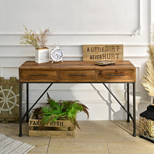 Muebles para el Hogar, Mesa Consola Rústica de Madera Maciza con Patas de Metal y 3 Cajones, Duradera para Sala de Estar, Entrada, Pasillo, Hotel, Apartamento - Product Image 5