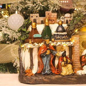 Handgeschilderde Hars Kerststal Set Voor Kerst Led Light Schilderijen Van Jezus Christus Religieus Kerstdecor - Product Image 5
