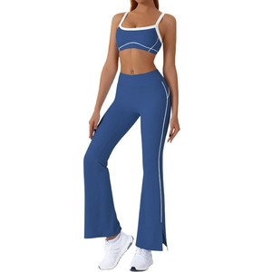 Bra Paired With Line Flared Pants for Outdoor Running, Yoga <strong>Clothes</strong>, Color Blocked Sports Suit for <strong>Women</strong> - Product Image 1