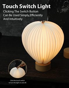 Lampu Meja Tanpa Kabel Isi Ulang dengan Kontrol Sentuh, Alas Kayu Solid, Lentera Kertas Balon Udara Lipat - Product Image 4