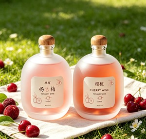 Botella de Vidrio Esmerilado Redonda Reutilizable al por Mayor para Vino de Frutas con Tapón de Corcho, Personalizada para Vino de Bayas y Cerezas con Etiqueta Personalizada - Product Image 2