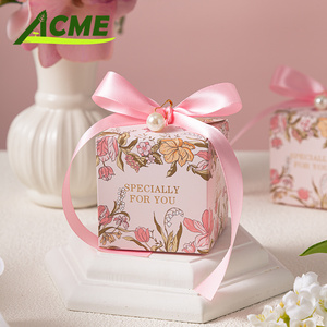 Boîte à dragées carrée écologique <span class=keywords><strong>pas</strong></span> chère pour <span class=keywords><strong>mariage</strong></span> et fête, avec ruban, petite boîte cadeau en gros - Product Image 2