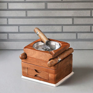 Cenicero de cristal de whisky y madera con 4 ranuras de lujo con cajón para el hogar, la Oficina o el patio al aire libre, regalo para hombres, accesorios para fumar - Product Image 2