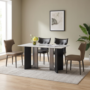 Ensemble de table à manger rectangulaire moderne 6 places, pieds en métal, design stable, meubles de salle à manger - Product Image 4