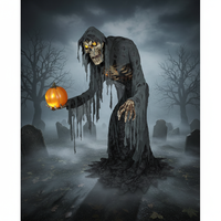 Grande Citrouille Squelette Électrique à Induction, Accessoire Fantôme, Ornement d'Intérieur et d'Extérieur, Zombie Horreur Effrayant Animé, Animatronique d'Halloween