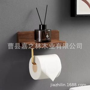 Estante de almacenamiento de madera simple para baño con ganchos, portarrollos de papel higiénico de madera, soporte de pared de madera maciza para artículos diversos - Product Image 3
