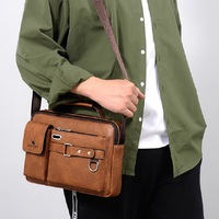 Sac bandoulière homme en cuir PU imperméable avec fermeture éclair, personnalisable avec logo, style vintage, tendance, pour affaires, voyage, extérieur, usage quotidien, multi-poches