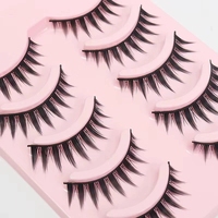 Lot de 5 paires de faux cils en vison synthétique, sans cruauté, réutilisables, avec bande en plastique noire, faits à la main, dans une mini-boîte de rangement, cils naturels