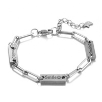 Yiwu Aceon Velle En Acier Inoxydable Trombone Chaîne Blanc Charme Multi Plat Rectangle ID Bar Personnalisé Nom Plaques Bracelet