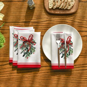 Serbet Kain Natal Holly Berry Cardinal Ribbon Pine Cone untuk Dekorasi Pesta Liburan, Set 4 Serbet yang Dapat Dicuci - Product Image 2