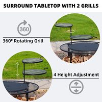 Table de foyer robuste avec rangement pour bois, construction solide, rebord de sécurité à 360° pour le camping et les feux de camp