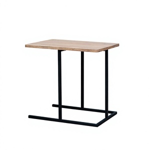 Mesa de Centro Moderna con Tapa de Madera y Estructura Metálica, Mueble Minimalista para Sala de Estar, Mesa Auxiliar Moderna en Forma de C con Tapa de Madera - Product Image 1