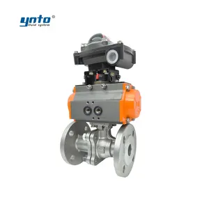 YNTO Custom Flanged ball Valve industrial 304 316 316L stainless steel Flow Control Pneumatic Ball Valve with Limit Switch