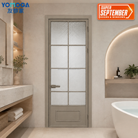 Puerta Interior de Baño con Marco de Aluminio Gris y Vidrio de Privacidad Vintage para Villas
