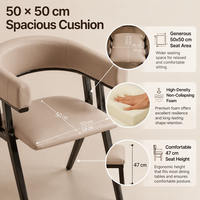 Chaise de salle à manger beige, 72 cm de hauteur, avec assise de 47 cm de hauteur et 50 cm x 50 cm, dossier incurvé, pieds en acier carbone, style moderne